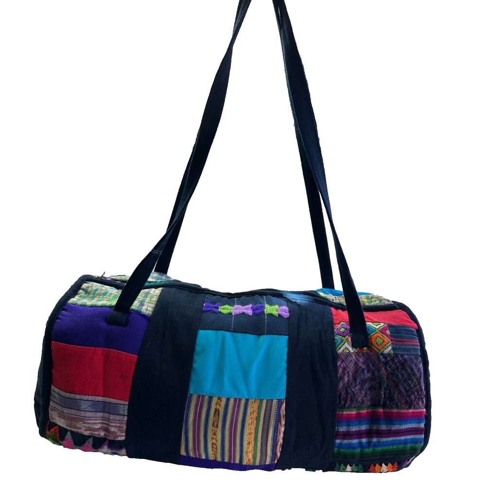 Guatemalan Large Hippie Duffel Bag Embroidered Quilted Patchwork Overnight Gym